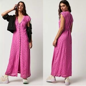 NWOT Free People Rosemary Dress, Pink Strawberry Print Midi, XS